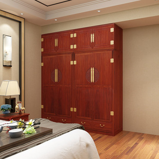 收纳衣柜家具 卧室老榆木定制大容量整体中式 现代纯实木原木新中式