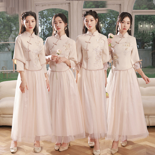 显瘦中国风婚礼旗袍复古女 春季 新款 裙修身 伴娘服姐妹团闺蜜装 中式