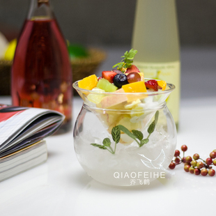 鸡尾酒大董意境菜 创意凉菜分子料理水果沙拉高硼硅玻璃三角碗套装