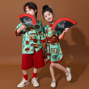 中国风儿童六一团队演出服新中式 汉服套装 国潮 女童旗袍裙男童唐装