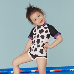 爱多尔2022新款 女童泳衣宝宝小奶牛分体游泳衣套装 小童荷叶边泳装