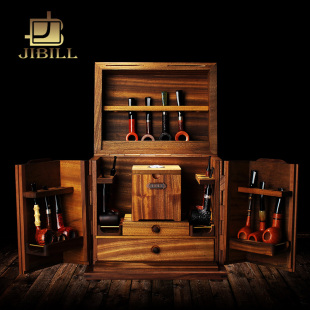 罐 JIBILL黑胡桃木制多位烟斗架收藏箱座柜实木烟斗配件收藏带保湿