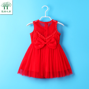 连衣裙女童公主裙洋气儿童马甲裙婴儿周岁裙子红色 宝宝背心裙夏季