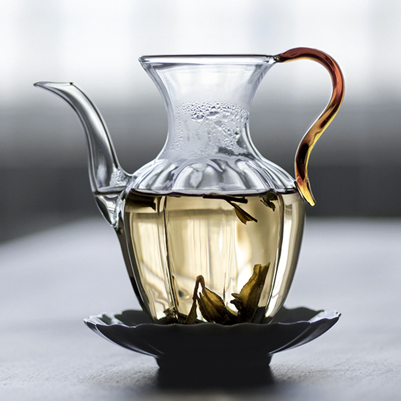 带过滤绿茶专用泡茶壶手执壶宋壶 仿宋莲花玻璃茶壶耐高温单壶中式