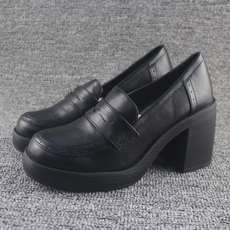 M01春夏日系制服鞋 粗跟防水台COS鞋 英伦风黑色高跟平底单鞋 学生鞋