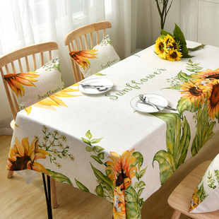 餐桌椅子套罩茶几桌布布艺棉麻长方形防烫 桌布向日葵田园美式
