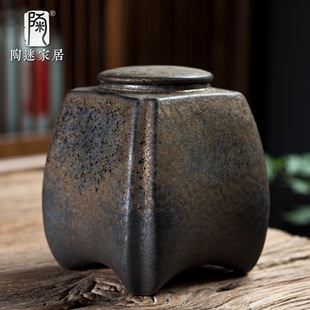 陶迷鎏金釉陶瓷茶叶罐复古大容量密封罐茶盒普洱茶储茶罐防潮防霉