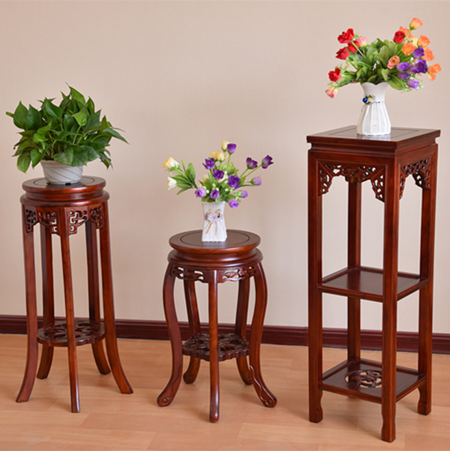 室内家用榆木架子红木单个 绿萝花盆木质盆景欧式 实木花架客厅中式