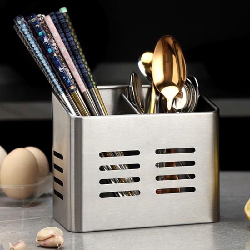 加厚方形双格不锈钢筷子筒家用餐具消毒柜收纳盒厨房沥水筷笼筷架