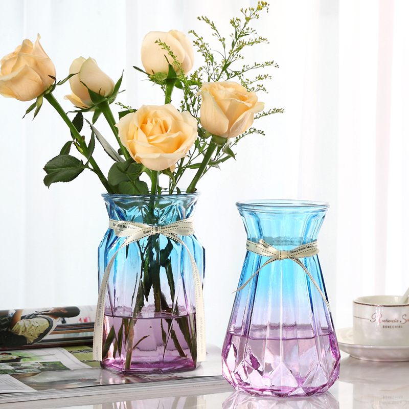 速发 二件套 渐变花瓶玻璃花瓶透明彩色水培植物富贵竹干花 欧式