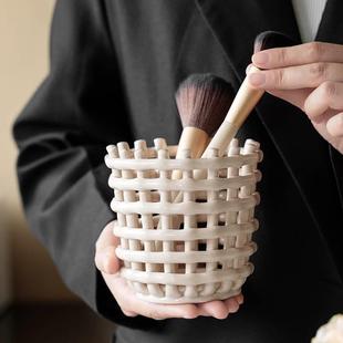 北欧手工编织陶瓷收纳筒化妆刷收纳盒笔筒筷子沥水架桌面收纳桶