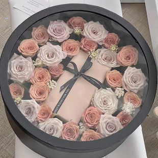 盒生日礼物礼盒婚庆伴手礼空盒子 圆形透明水果花盒玫瑰鲜花束包装