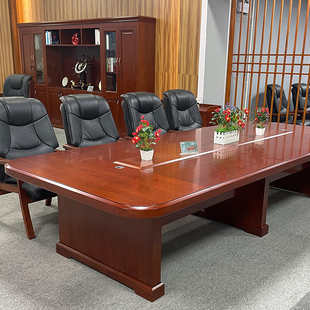 开会桌椅组合 大型油漆实木会议桌长桌洽谈桌条形办公桌传统新中式