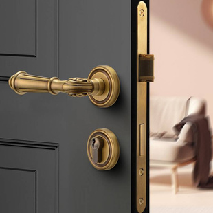 新款 全铜门锁法式 房间木门 复古静音磁吸室内卧室金色轻奢黄铜欧式