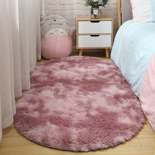新品 北欧ins可爱椭圆形家用卧室床边地毯毛毯地垫少女心房间定制