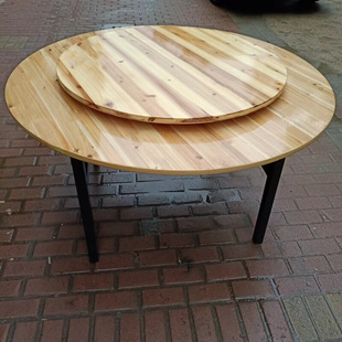 酒店饭店圆形餐桌实木转盘折叠大圆桌家用对折圆桌面木质转盘