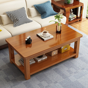 沙发小 高档全实木茶几现代简约客厅家用小户型茶桌双层办公室中式