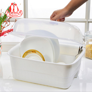 厨房沥水碗架家用碗筷收纳盒大容量餐具收纳箱置物架带盖塑料碗柜