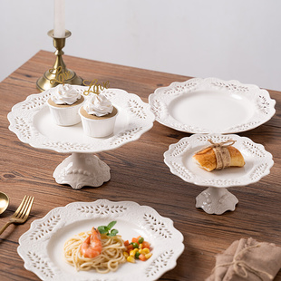 摆盘餐具甜品西餐盘浮雕瓷盘 蛋糕盘欧式 盘子创意陶瓷家用托盘英式