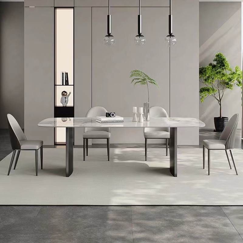 极简岩板餐桌现代简约高端餐桌椅组合小户型家用长方形饭桌 意式