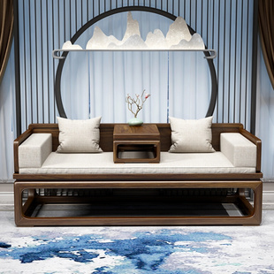 榆木推拉客厅沙发实木床现代简约小户型床榻 罗汉床实木中式 新中式