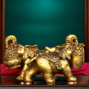 饰品 纯铜聚宝盆大象一对铜器工艺品财富大象家居办公室吧台店铺装