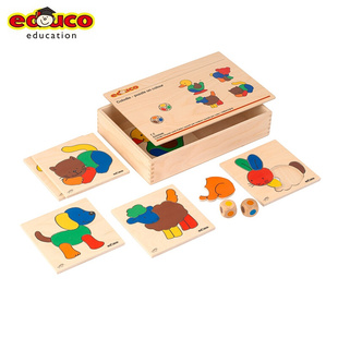 荷兰educo动物拼块游戏幼儿园益智拼图玩教具桌面木质拼板522040