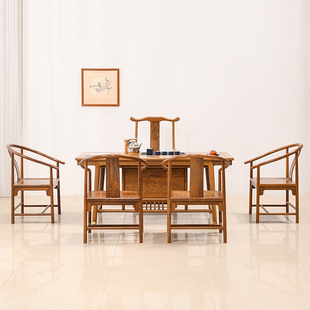 客厅泡茶台茶几全实木茶艺桌子 红木家具鸡翅木茶桌椅组合仿古中式