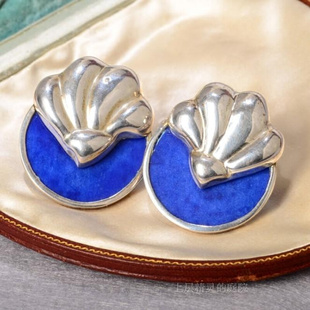 耳夹∮32克 法国80年代TRUE复古青金石925银时装 庭院西洋VTG首饰