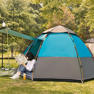 备 多人加厚防雨防晒家庭休闲野外露营装 户外全自动六角帐篷便携式