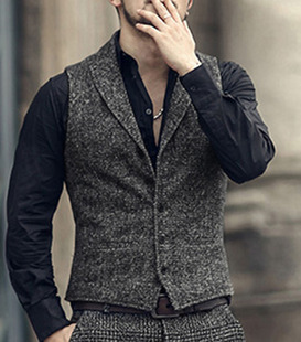 Business Vest Suit Classic Wai Pattern 39;s Herringbone Men&