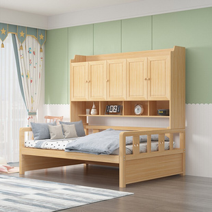 可定制全实木衣柜床储物床多功能组合床儿童床男孩女孩带衣柜床