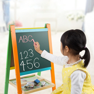 家用画画涂鸦写字板 儿童宝宝画板双面磁性小黑板画架支架式 免安装
