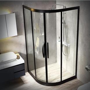温州黑色不锈钢弧形淋浴房半圆浴室门玻璃圆形卫生间扇形干湿分离