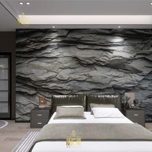 定制3d立体岩板浮雕岩石墙布2022电视背景墙壁纸高级感工业风卧室