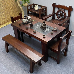 一体家用泡茶 老船木茶桌椅组合小茶台实木茶桌功s夫茶几茶具套装