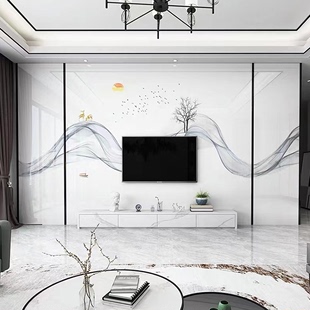悬空岩板客厅电视背景墙大板瓷砖8002600连纹陶瓷大板轻奢新中式