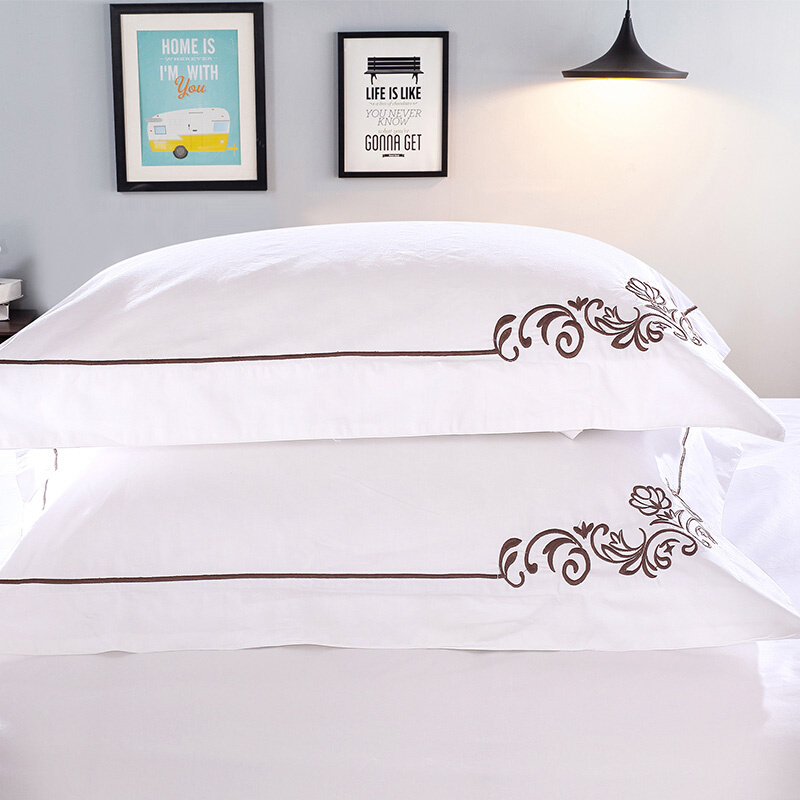 速发3IGP酒店宾馆床上用品枕头套枕套提花加厚贡缎白色缎条枕