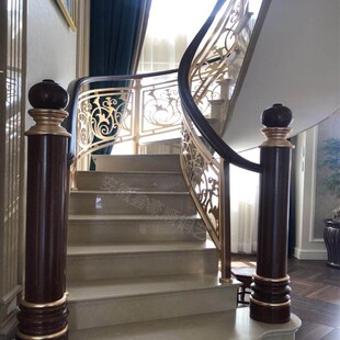 铝扶手别墅室内楼梯p扶手定做旋转楼梯纯铝雕刻楼梯酒店电镀栏杆