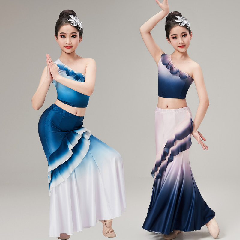 孔雀舞表演服少儿傣族艺考裙女童傣族舞蹈服 儿童傣族舞蹈演出服装