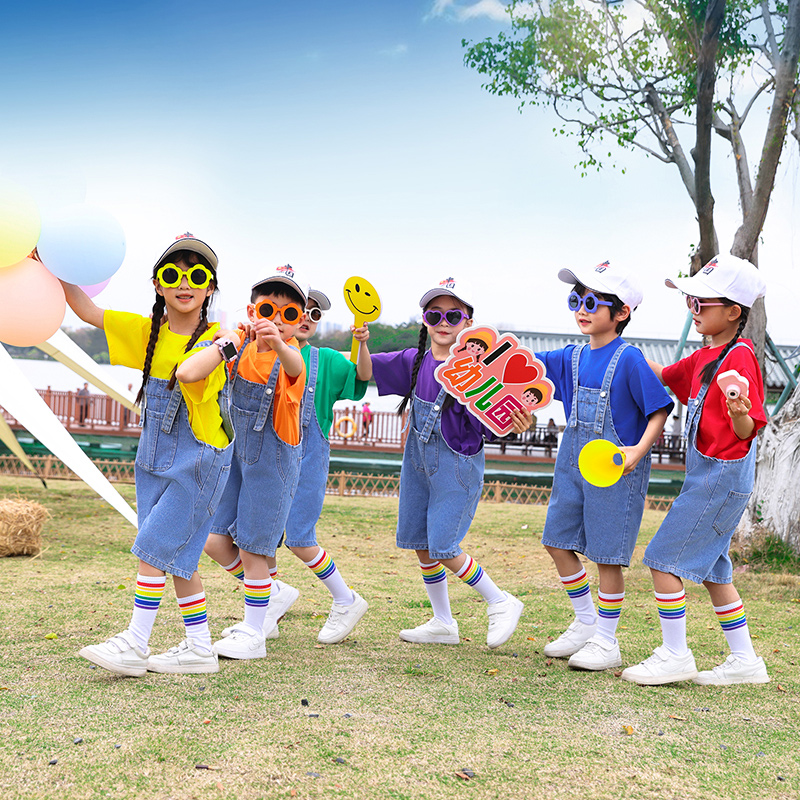 啦啦队表演 小学生运动会服装 六一儿童合唱演出服幼儿园班服背带裤
