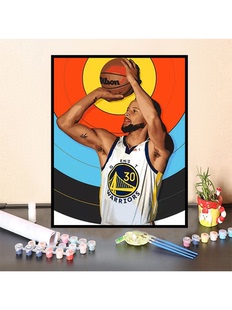 饰画勇士库里 数字油彩画diy油画人物NBA篮球明星手绘填色手工装