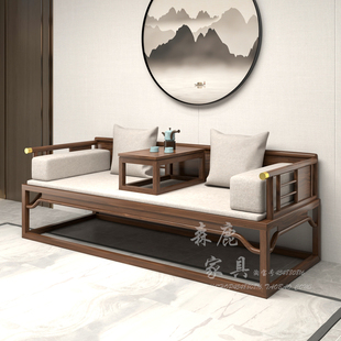 沙发白蜡木小户型轻奢推拉茶桌椅组合 定制乌金木罗汉床实木新中式