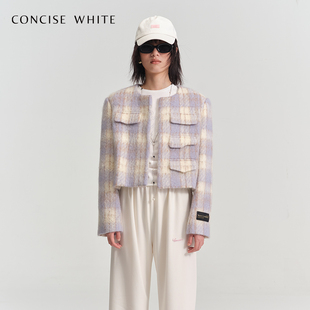 CONCISE WHITE简白香风格 设计师 纹马海毛毛呢短外套女23秋冬新品