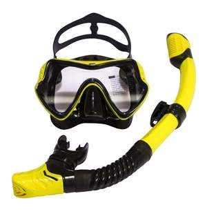 备 钢化玻璃液态硅胶面镜潜水眼镜装 大框潜水镜呼吸管浮潜二宝套装