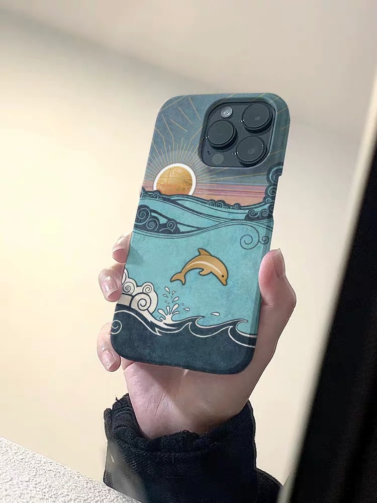 磨砂手机壳个性 潮 xr菲林高级感不会撞壳 14promax xsmax 小众艺术蓝色海豚适用于苹果IPhone15pro