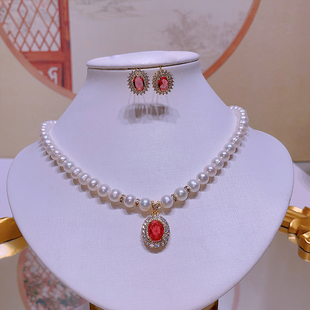 优雅珍珠宝石锁骨链配饰颈链送闺蜜礼物 戴多美淡水珍珠项链法式