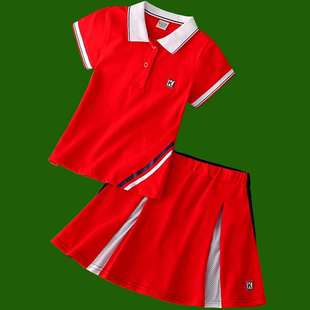 女童高尔夫衣服套装 纯棉透气网球棒球运动两件套童装 T恤短裙 短袖