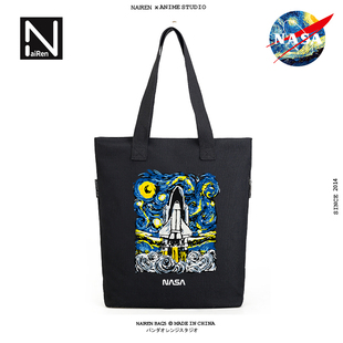 NASA梵高星空联名青年学生单肩包手提包袋补习袋布包男女休闲潮流