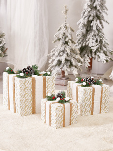 饰品圣诞树堆头布艺铁艺礼盒三件套商场酒店橱窗摆件礼物盒 圣诞装